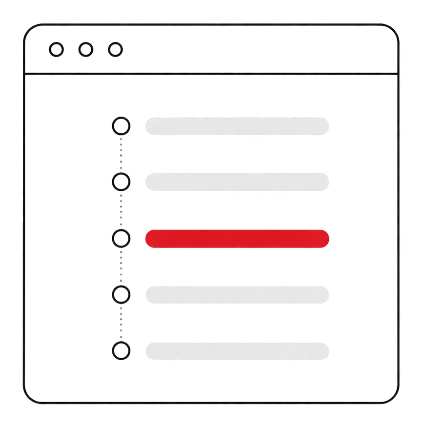Illustration: Onlineportal mit Vorgangsliste, ein Vorgang hervorgehoben