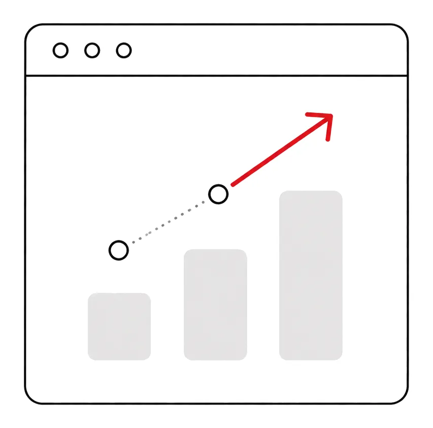 Illustration: aufsteigendes Balkendiagramm mit einem Pfeil nach oben